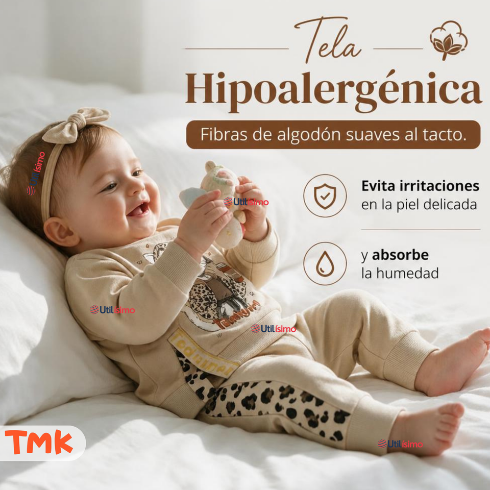 Conjunto 2 Piezas Polerón y Buzo 100% Algodón Tedmimak Bebé Niña Cat Print