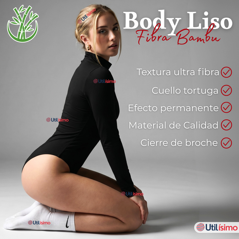 Pack 3 Bodys Manga Larga Bambú Cuello Alto Beatle Mujer Negro