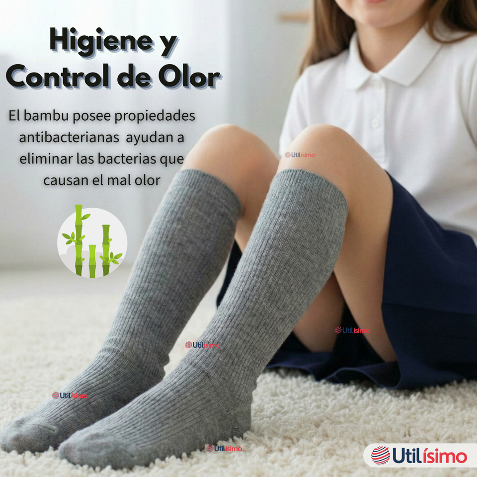 Pack 3 Calcetínes Escolares Largo Bambú Gris Niñas