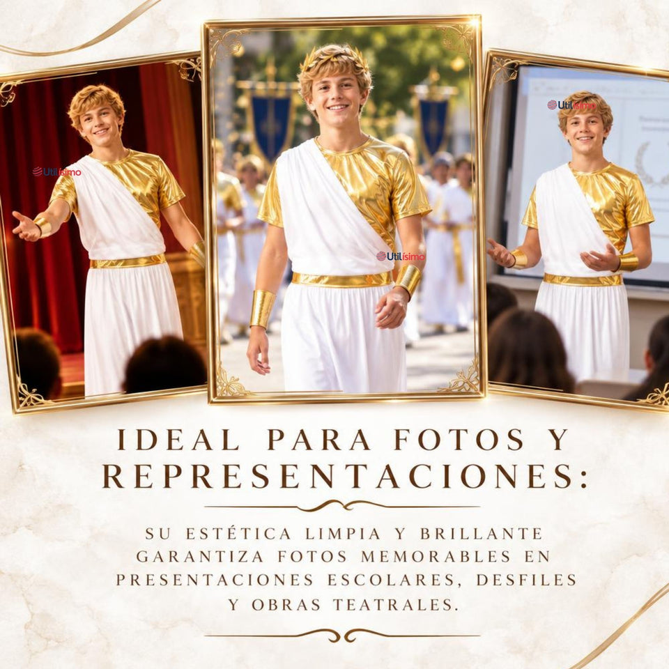 Disfraz Toga Griega Juvenil Túnica Con Capa Lateral + Brazaletes