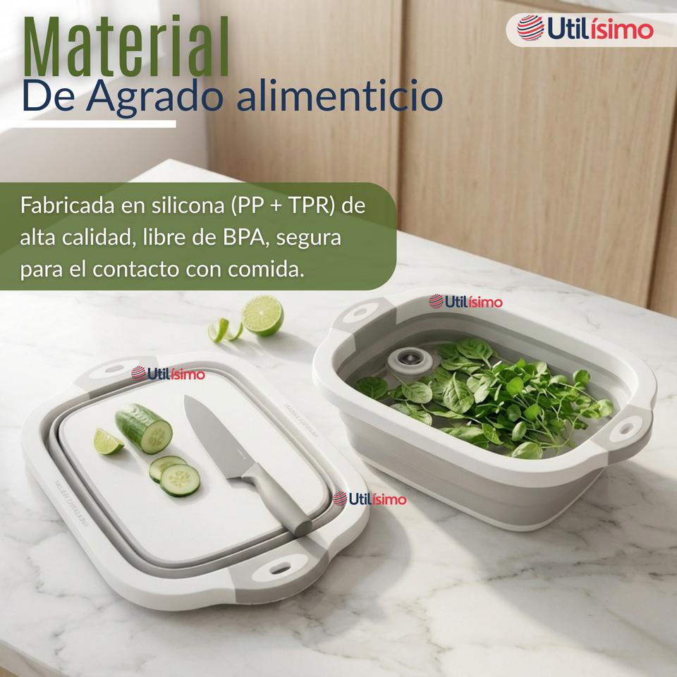 Tabla De Picar Plegable  3 En 1 Drenaje Multiuso Cocina Silicona