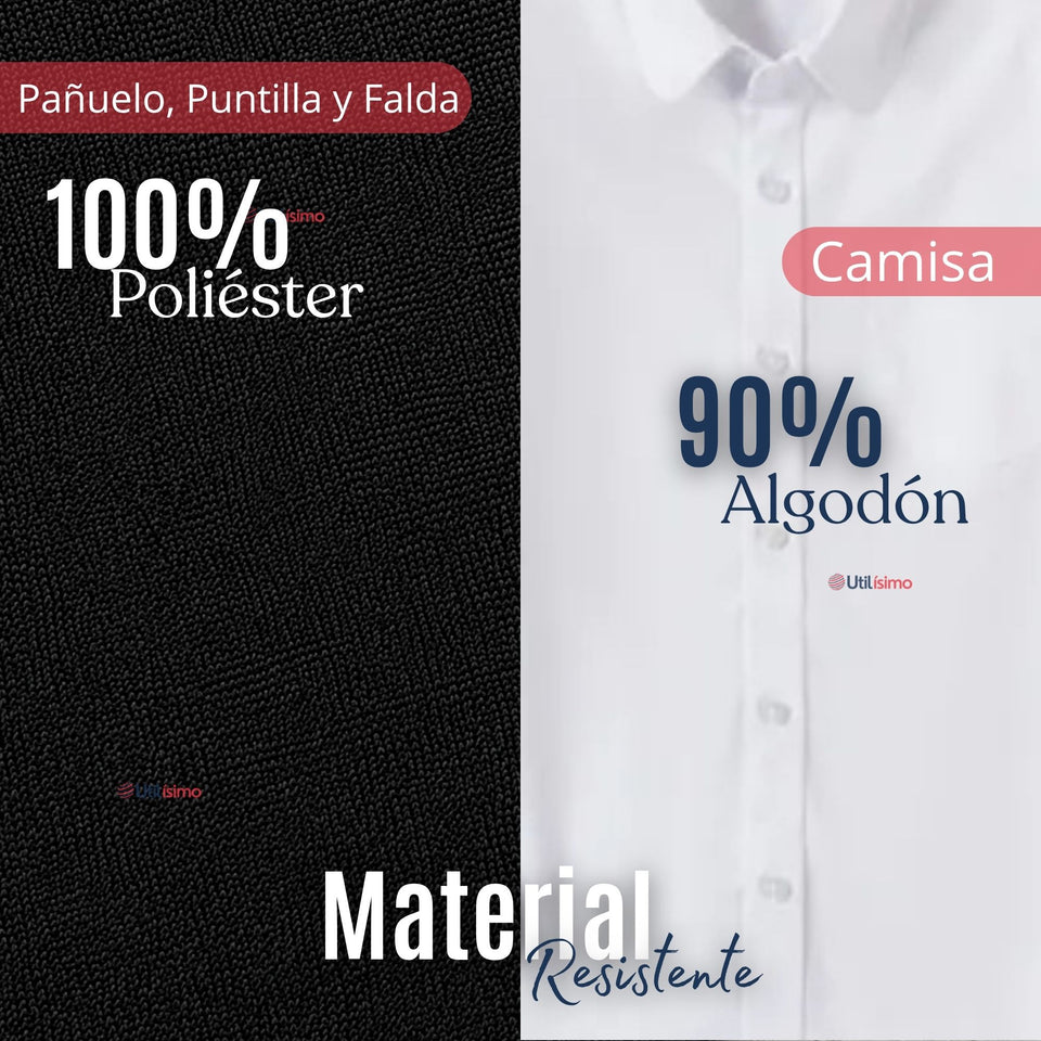 Traje Chilote Niña Negro Fiestas Patrias Con Camisa 4 Piezas Tradicional Chilota
