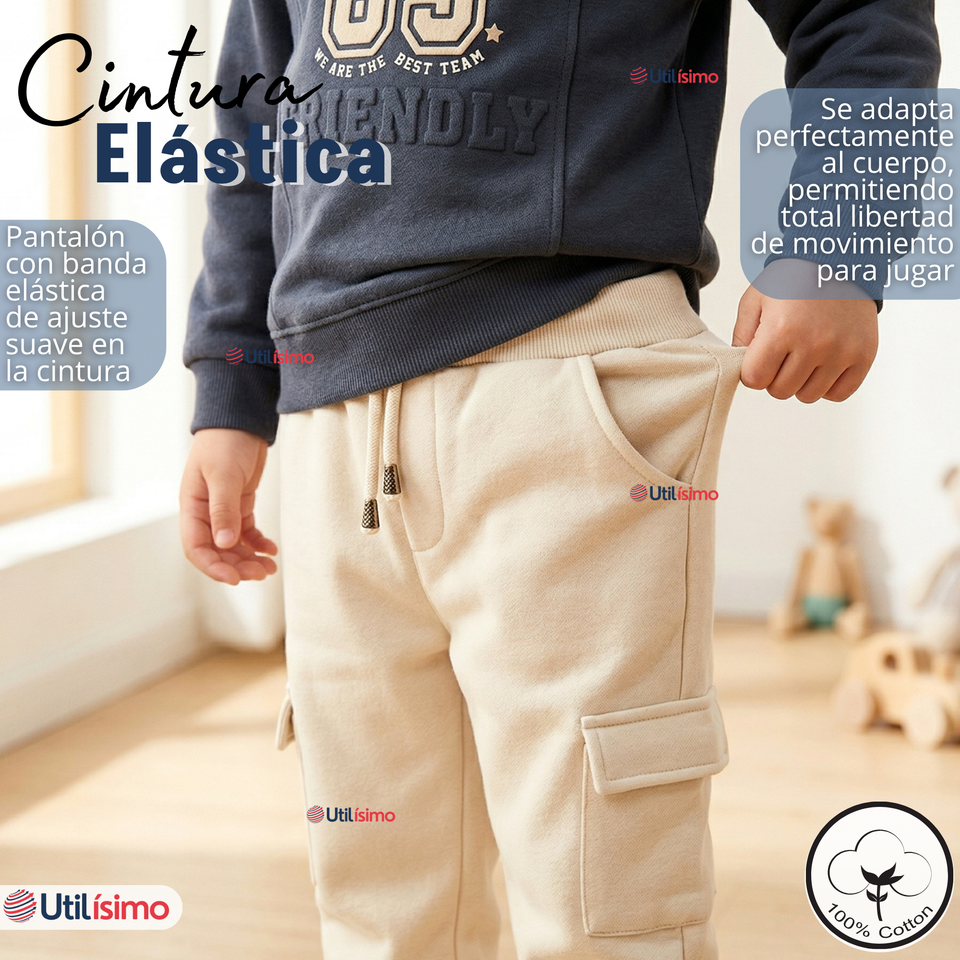 Conjunto 2 Piezas Buzo Pantalón Y Polerón De Algodón Azul Niño
