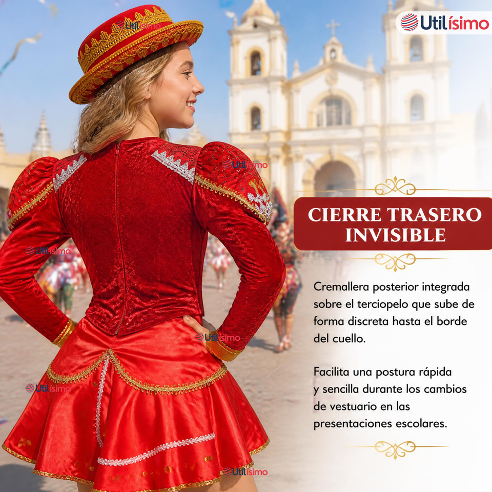 Traje Caporal Típico Completo Con Sombrero Rojo Juvenil Fiestas Patrias