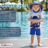 Traje de Baño Con Gorro Pantalón Corto Manga Corta 3 Piezas Corte Split Niño 1 a 5 años Blue Octopus