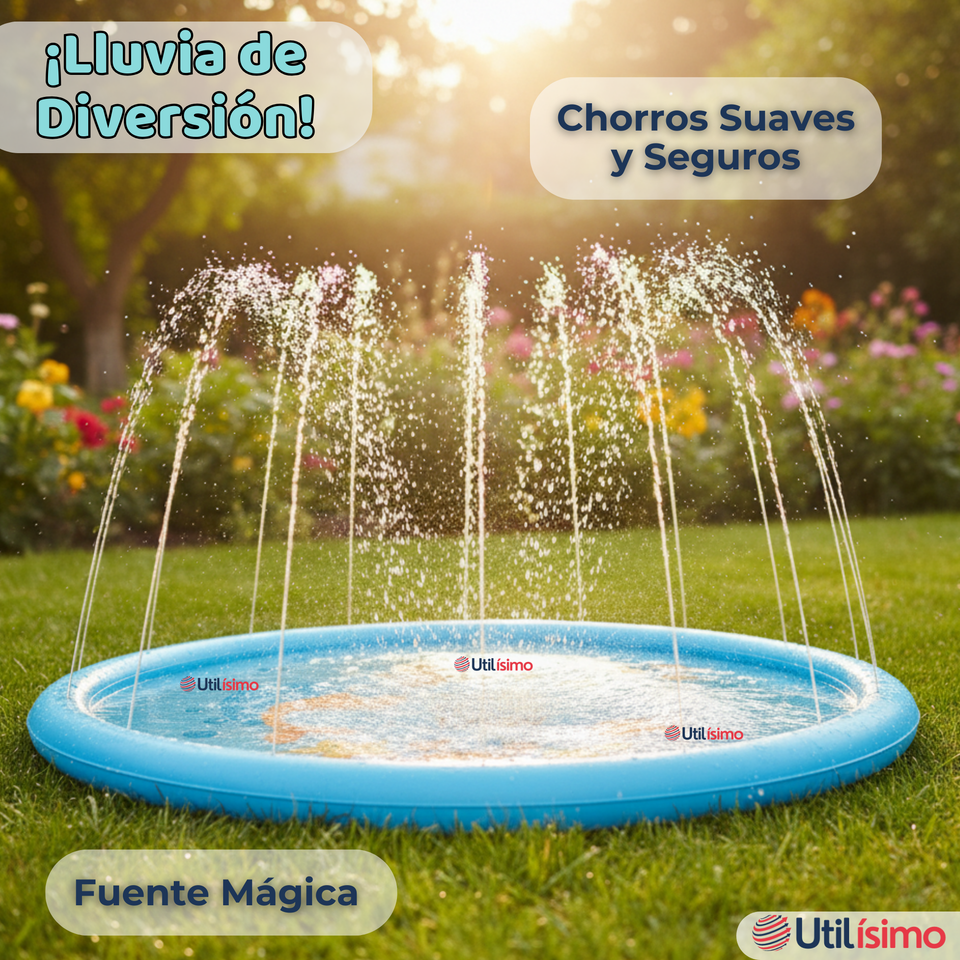 Alfombra De Agua Piscina A Chorros Cascada Niños Color Celeste 170cm