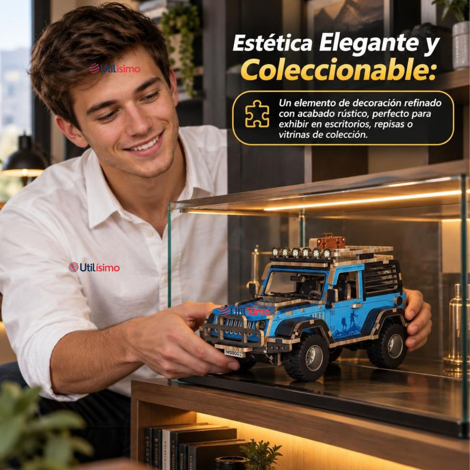 Puzzle 3D Jeep 4x4 Azul de Madera 132 Piezas Juguete Armable