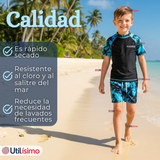 Traje de Baño Pantalón Corto Manga Corta 2 Piezas Corte Split Niño 4 a 6 años Black