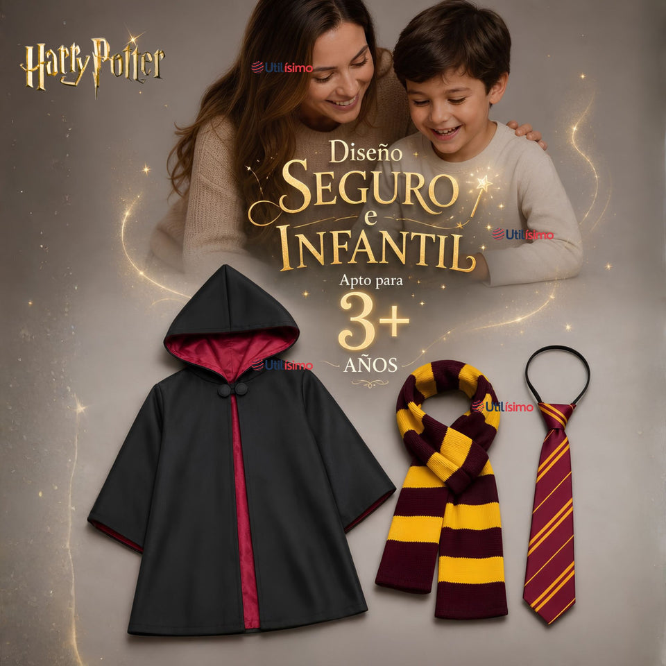 Disfraz Harry Potter Con Capa + Bufanda + Corbata + Varita Gryffindor Niño y Niña