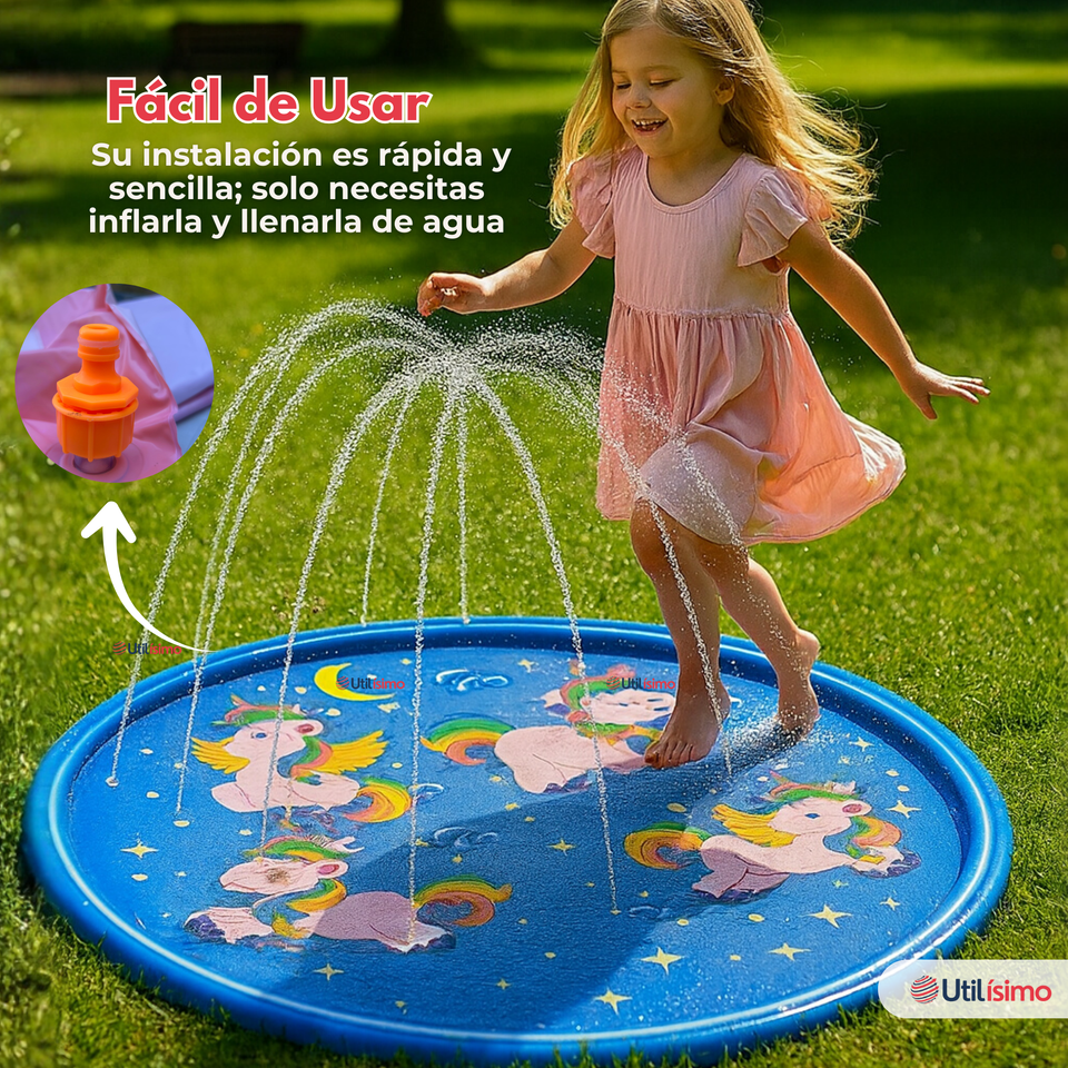 Alfombra Piscina Agua Rociador Para Niño Color Azul 100 cm