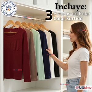 Pack 3 Camisetas Poleras Polar Primera Capa Acanalada Reductora Manga Larga Colores Surtidos Mujer