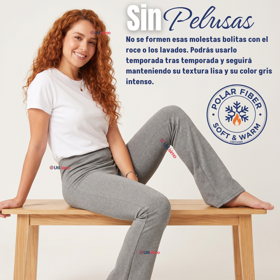Calza Polar Con Chiporro Palazzo Mujer Elasticada Térmica Gris Melange