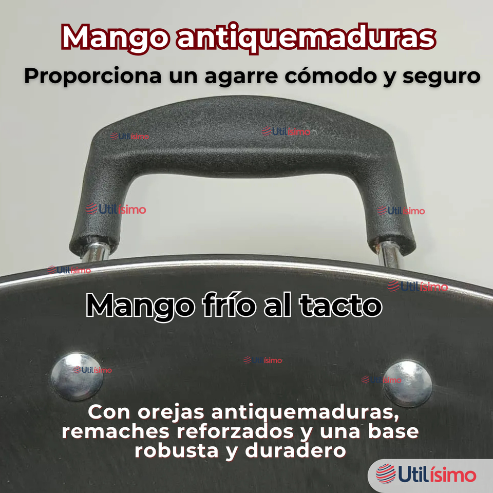 Wok Chino Acero Inoxidable Antiadherente 34cm+ Cuchara de Madera de Bambú