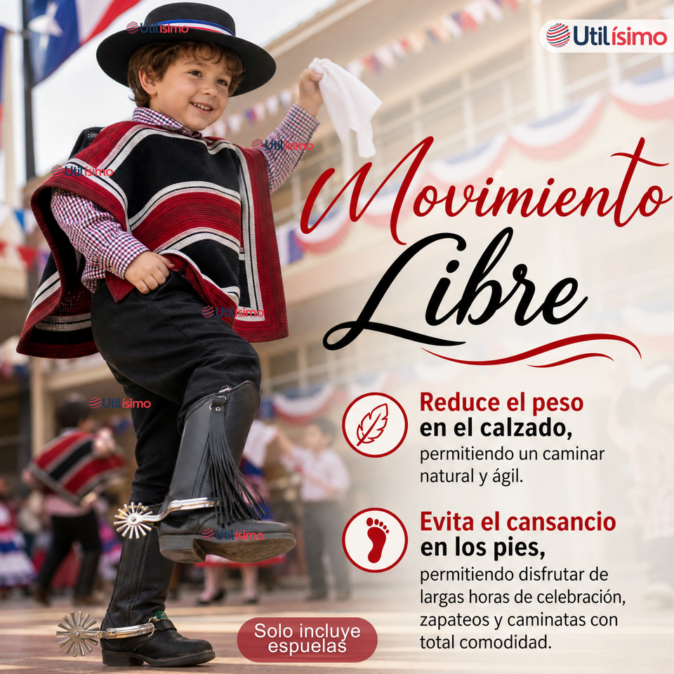 1 Par Espuelas Huaso Ajustable Fiestas Patrias Tallas 23-26, 27-32, 33-37, 38-40