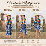 Pack 3 Trajes Páscuense Pareo Hawaiano Azul Niña Con Accesorios