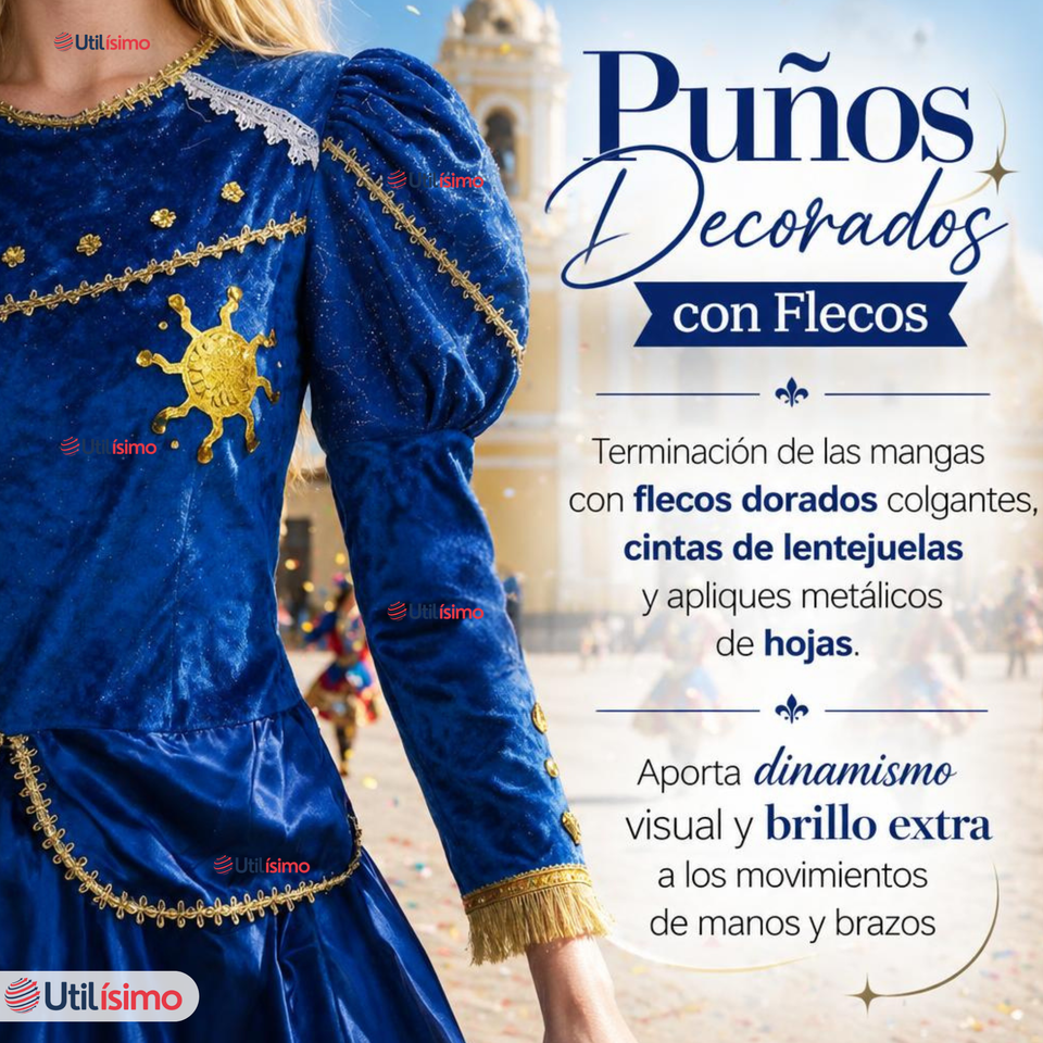 Traje Caporal Típico 2 Piezas Azul Mujer Fiestas Patrias