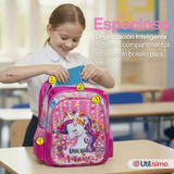 Mochila Bolso Escolar Diseño 3D + Estuche + Lonchera 40Cm Niña Tela Oxford Unicorn Love