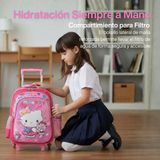Mochila Escolar Hello Kitty Teddy Con Ruedas Desmontables + Estuche + Lonchera Niña Poliéster