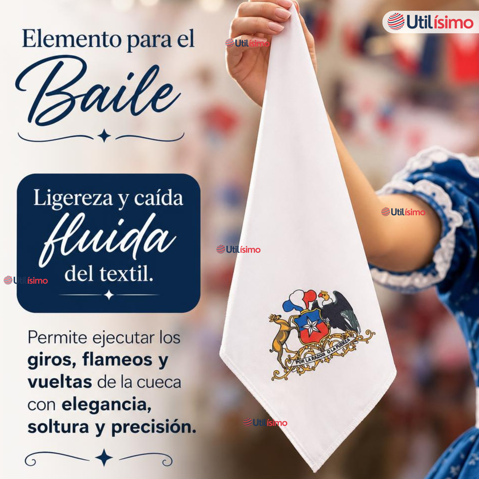 Pack 6 Pañuelos Baile Cueca 36cm Bordado Escudo Chileno Algodón Fiestas Patrias