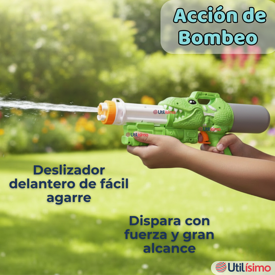 Pack 2 Pistolas Lanza Agua Dinosaurio Color Verde Juguete 40cm Niño