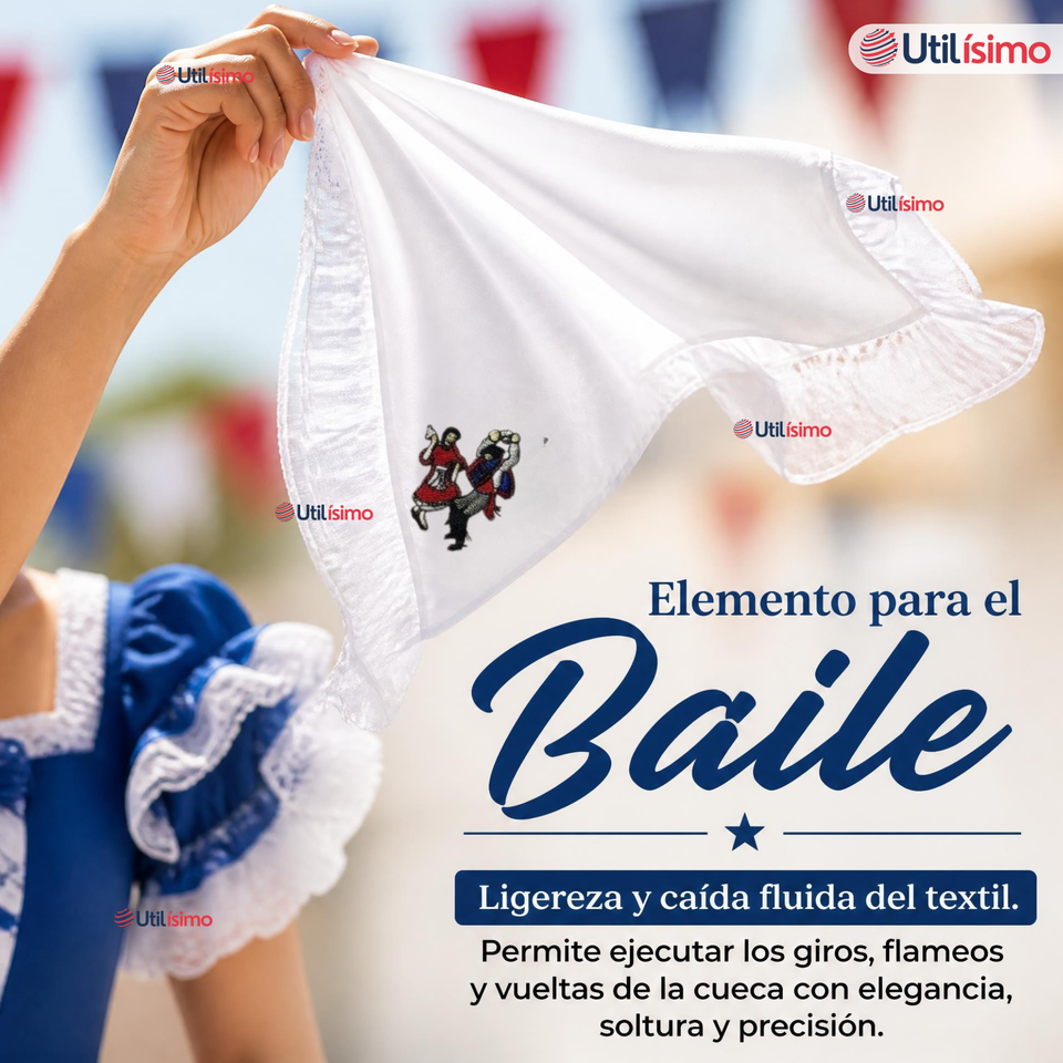 Pañuelo Baile Cueca 28cm Con Vuelo Pareja Bailando Algodón Fiestas Patrias