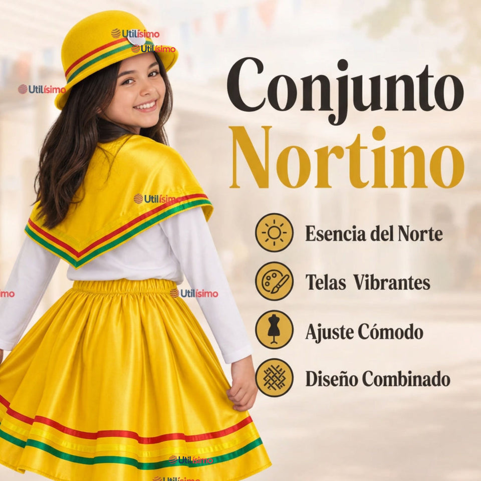 Traje Nortino Juvenil Con Polera 4 Piezas Amarillo Baile Típico Fiestas Patrias