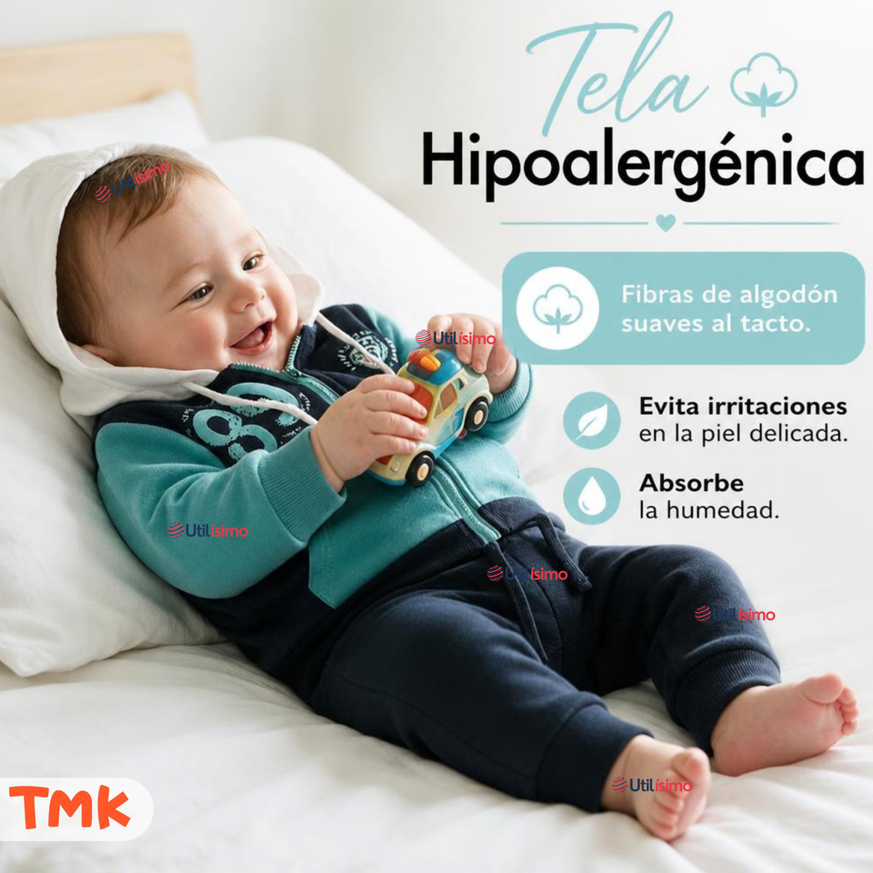 Conjunto 2 Piezas Polerón con Capucha y Pantalón 100% Algodón Bebé Niño 89 Blue