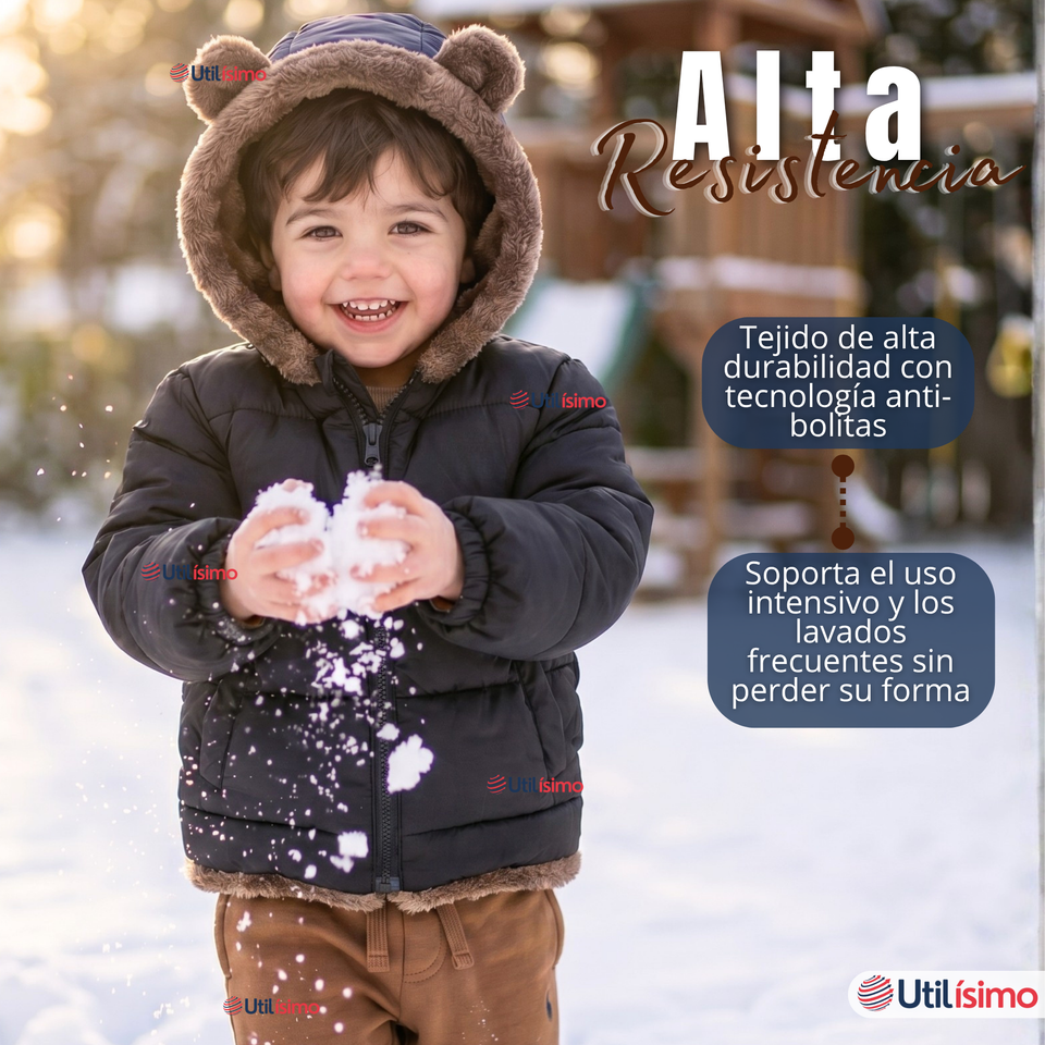 Parka Osito Con Capucha Manga Larga Negro Niño Infantil
