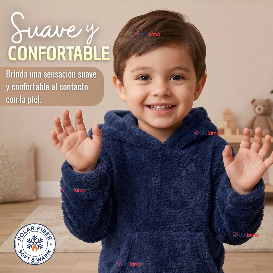 Buzo Polerón Conjunto Polar Niño Unicolor Azul