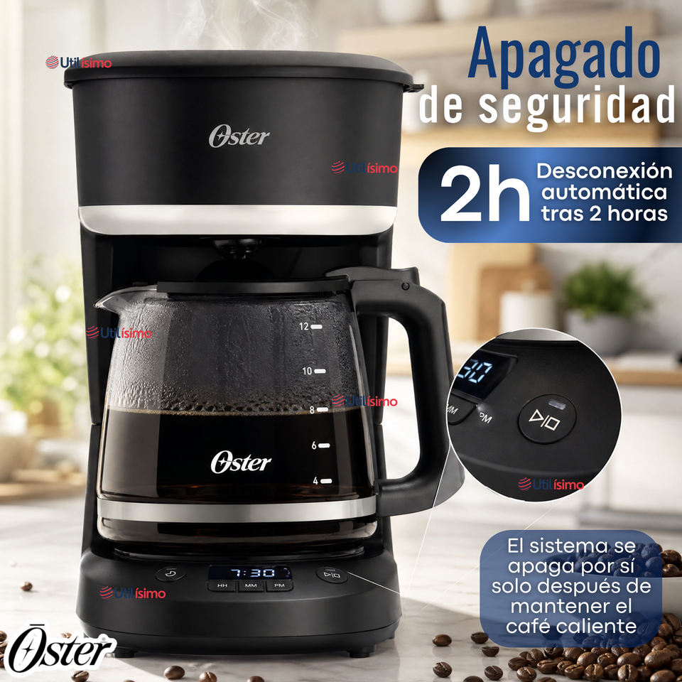 Cafetera de goteo Oster® de 12 tazas programable con filtro reutilizable Negro BVSTDCP121B