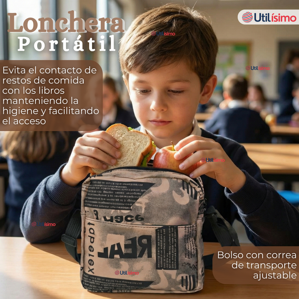 Mochila Escolar + Estuche + Lonchera 49cm Tela Oxford Cafe Claro Niño