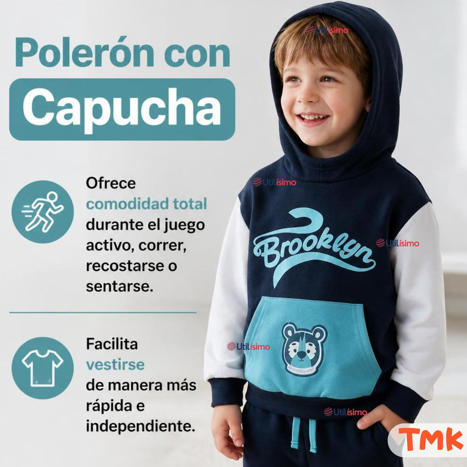 Conjunto 2 Piezas Polerón y Buzo 100% Algodón Tedmimak Niño Brooklyn Blue