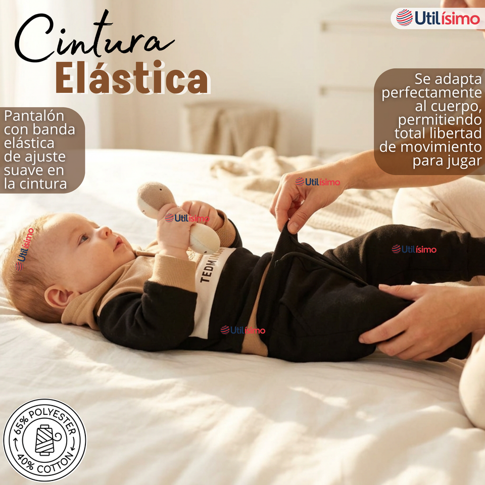 Conjunto 2 Piezas Buzo Pantalón Y Polerón Con Capucha Negro Bebé Niño
