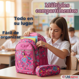 Mochila Escolar Con Estuche 36cm Tela Oxford Impermeable Niña