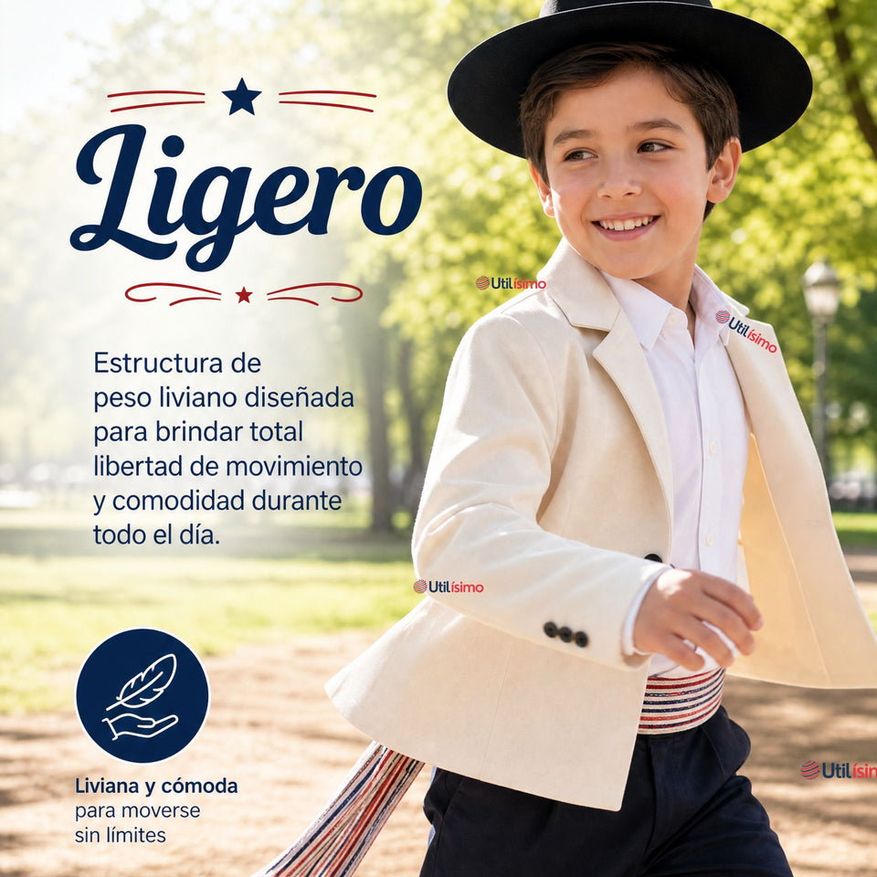 Chaqueta Huaso Niño  Beige Tradicional Fiestas Patrias Chile