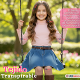 Pack 3 Poleras Camisetas Bambú Cuello Beatle Primera Capa Rosado Claro Manga Larga Niña