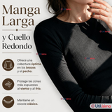 Camiseta Polera Polar Primera Capa Acanalada Reductora Manga Larga Negra Mujer