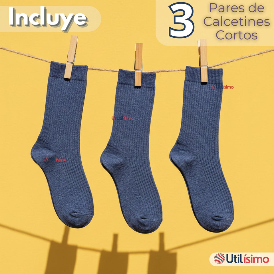 Pack 3 Calcetínes Escolares Corto Acrílico Azul Niño Juvenil