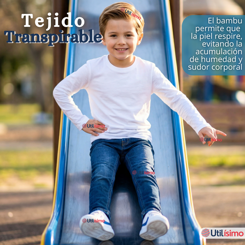 Pack 6 Poleras Camisetas Bambú Cuello Redondo Primera Capa Manga Larga Colores Surtido Niño