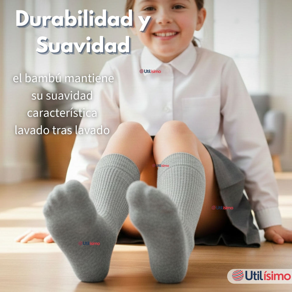 Pack 6 Calcetínes Escolares Corto Bambú Gris Niño y Nina