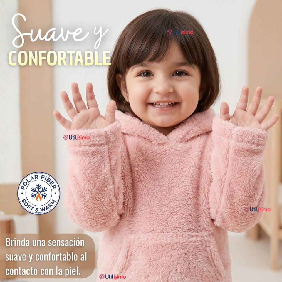Buzo Polerón Conjunto Polar Niña Con Capucha Unicolor Rosado