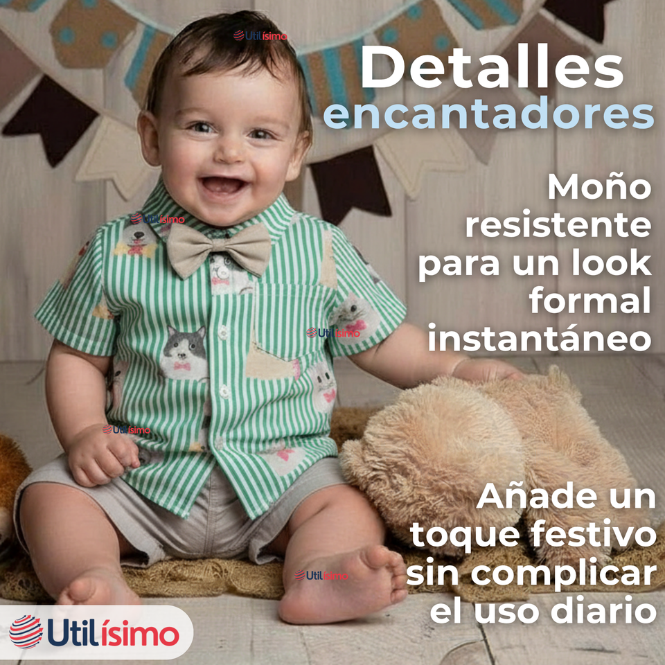 Conjunto de Vestir Camisa Con Lazo Y Pantalón Corto Algodón Niño