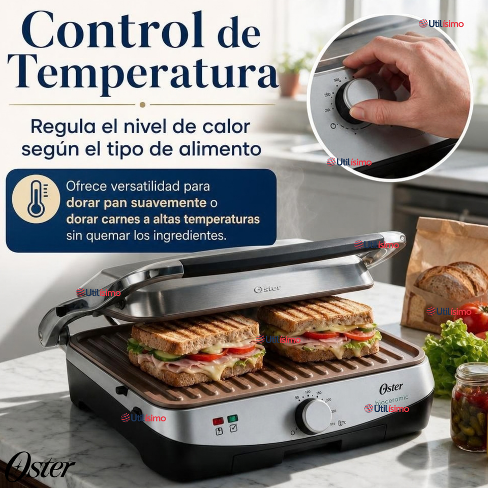 Parrilla y Panini 2 en 1 Oster® Multiuso Eléctrica Revestimiento Bioceramic® CKSTPA4881