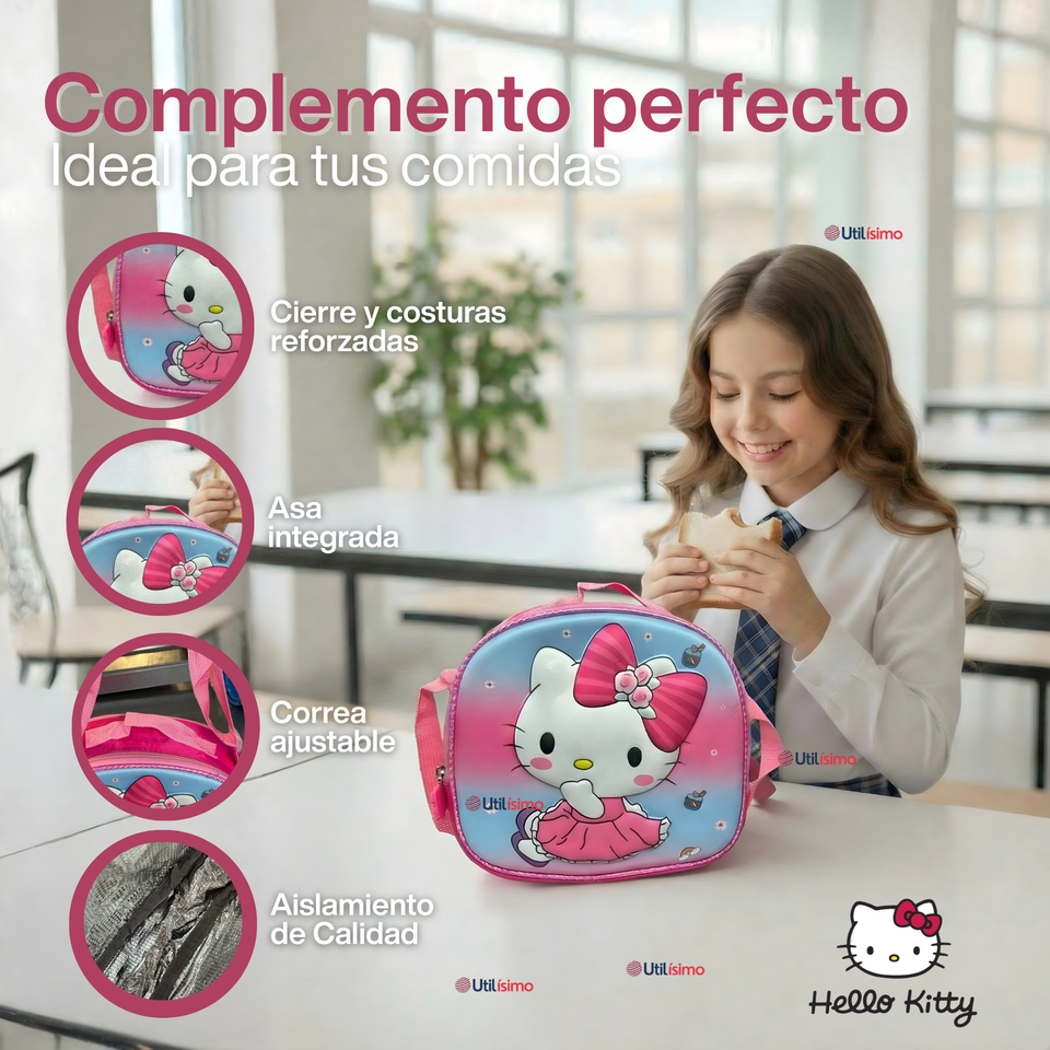 Mochila Escolar Hello Kitty Con Ruedas Desmontables + Estuche + Lonchera Niña Poliéster Pink