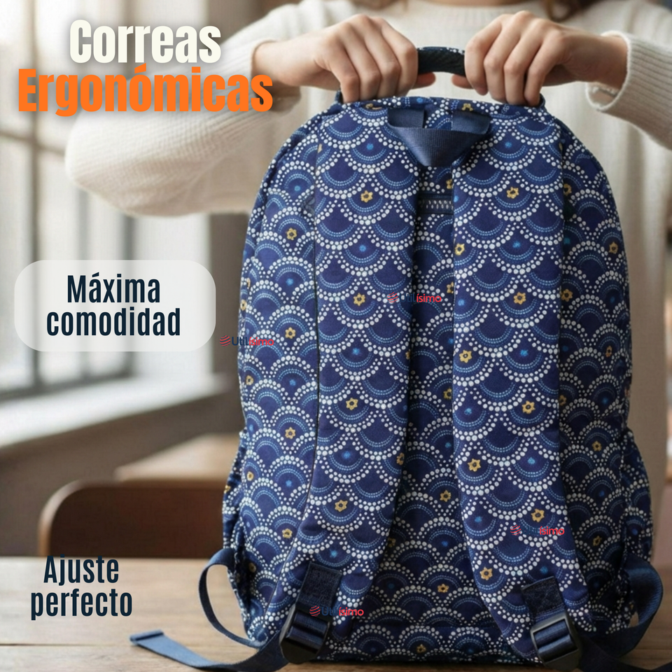 Mochila Escolar Con Estuche 46cm Poliéster Impermeable Niña Juvenil