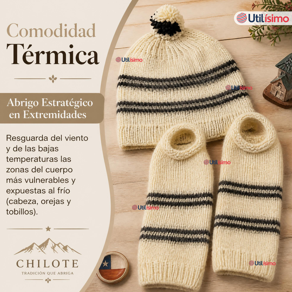 Set Chilote De Gorro Polainas Tipico Juvenil Fiestas Patrias