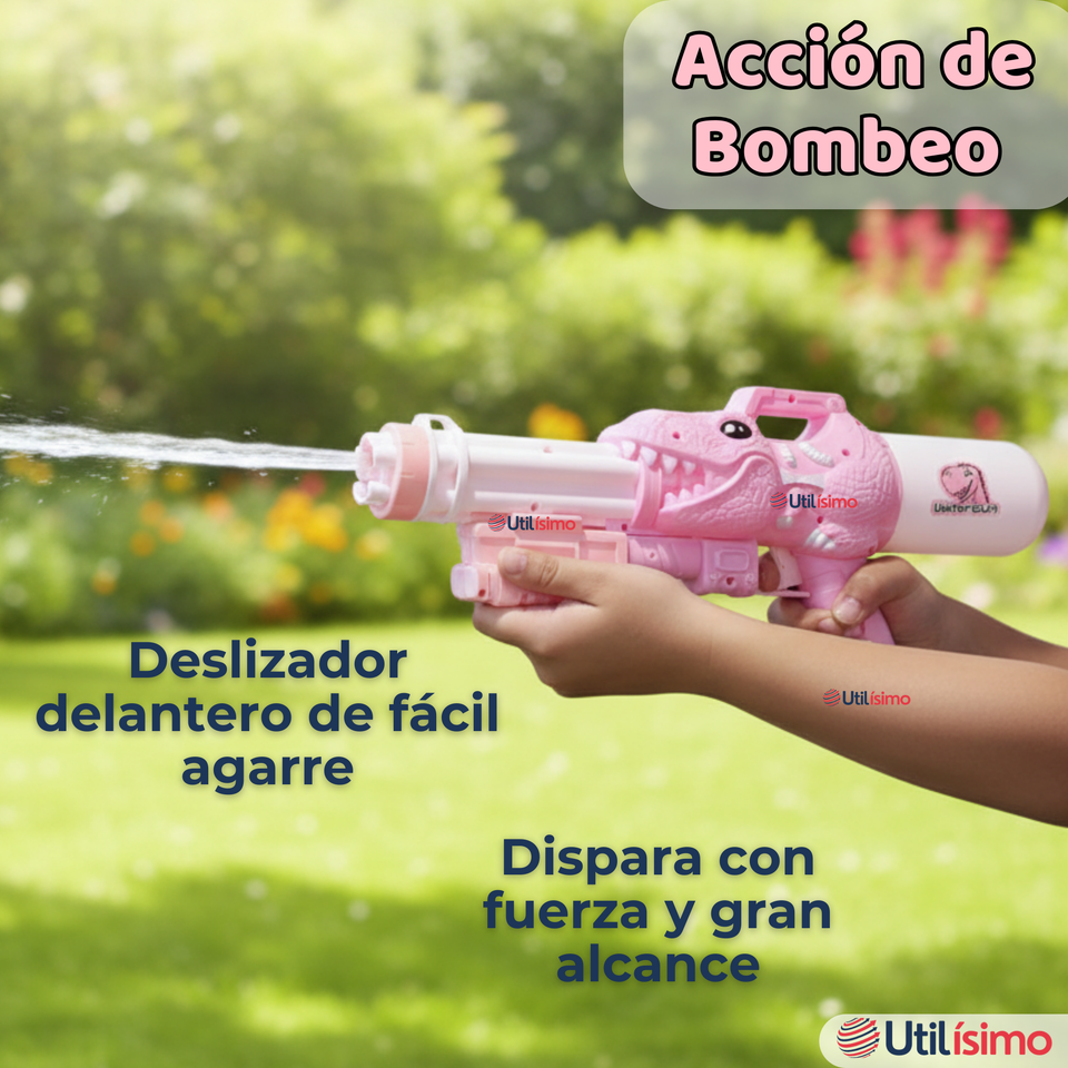 Pack 2 Pistolas Lanza Agua Dinosaurio Color Rosado Juguete 40cm Niña
