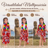 Traje Pareo Pascuense Hawaiano Rojo con Collar Niña Fiestas Patrias