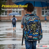 Mochila Escolar Bolso Con Estuche 43Cm Tela Oxford Niño Happy Skate
