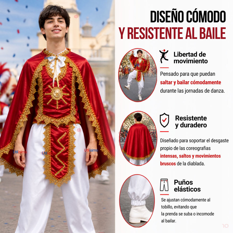 Traje Tirana Diablada Rojo 5 Piezas Juvenil Baile Típico Fiestas Patrias